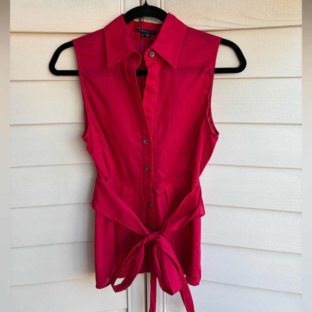 Theory Red Collared Sleeveless Top